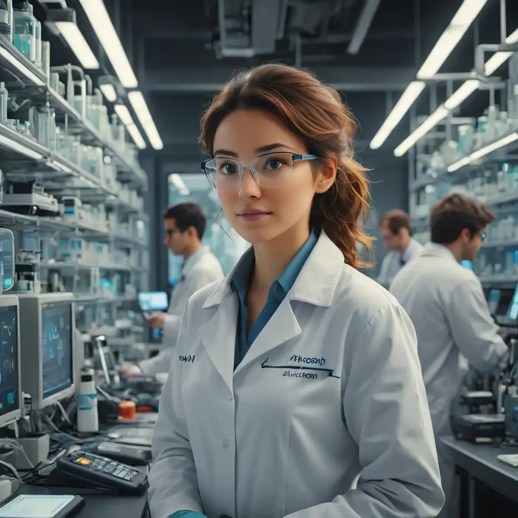Dive into the world of medical science. - Cutting-edge research - Real-life applications - Inside a bustling, high-tech lab filled with glowing screens and advanced equipment, researchers in lab coats are intently focusing on a breakthrough vaccine development - 3D