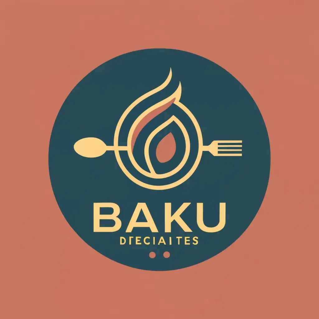 logo, grill with flame, with the text "BAKU Azerbaijani specialties", typography, be used in Restaurant industry
