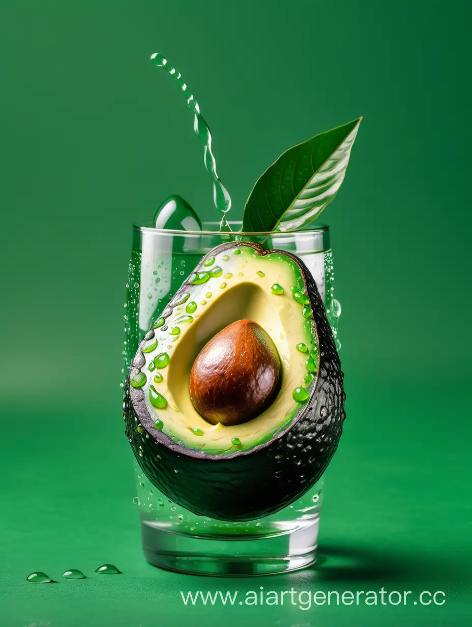 Fresh-Avocado-Juice-in-a-Glass-with-Water-Drops-on-Vibrant-Green-Background