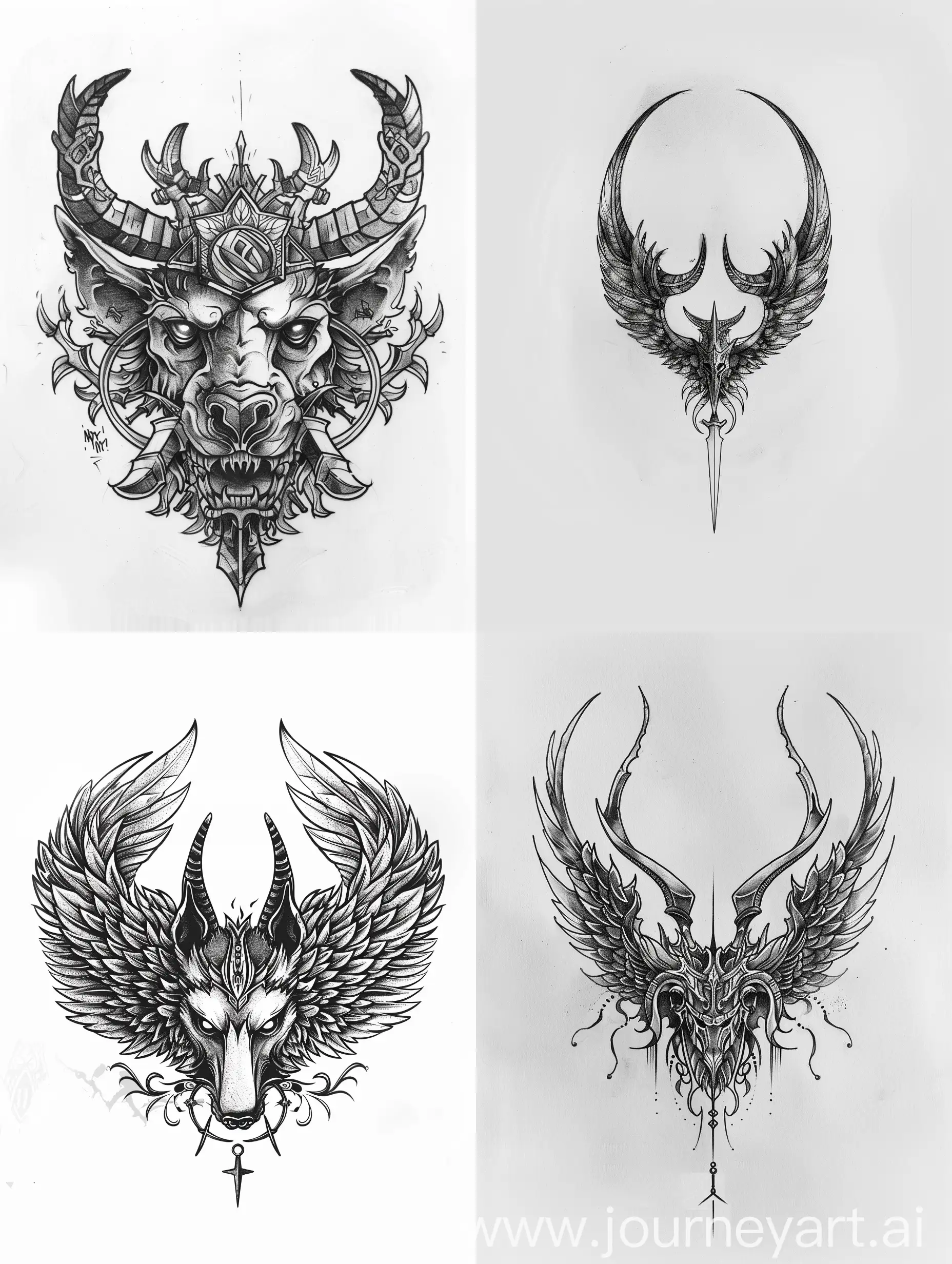 greek mythology, nyx tattoo design sketch, white background, symmetry