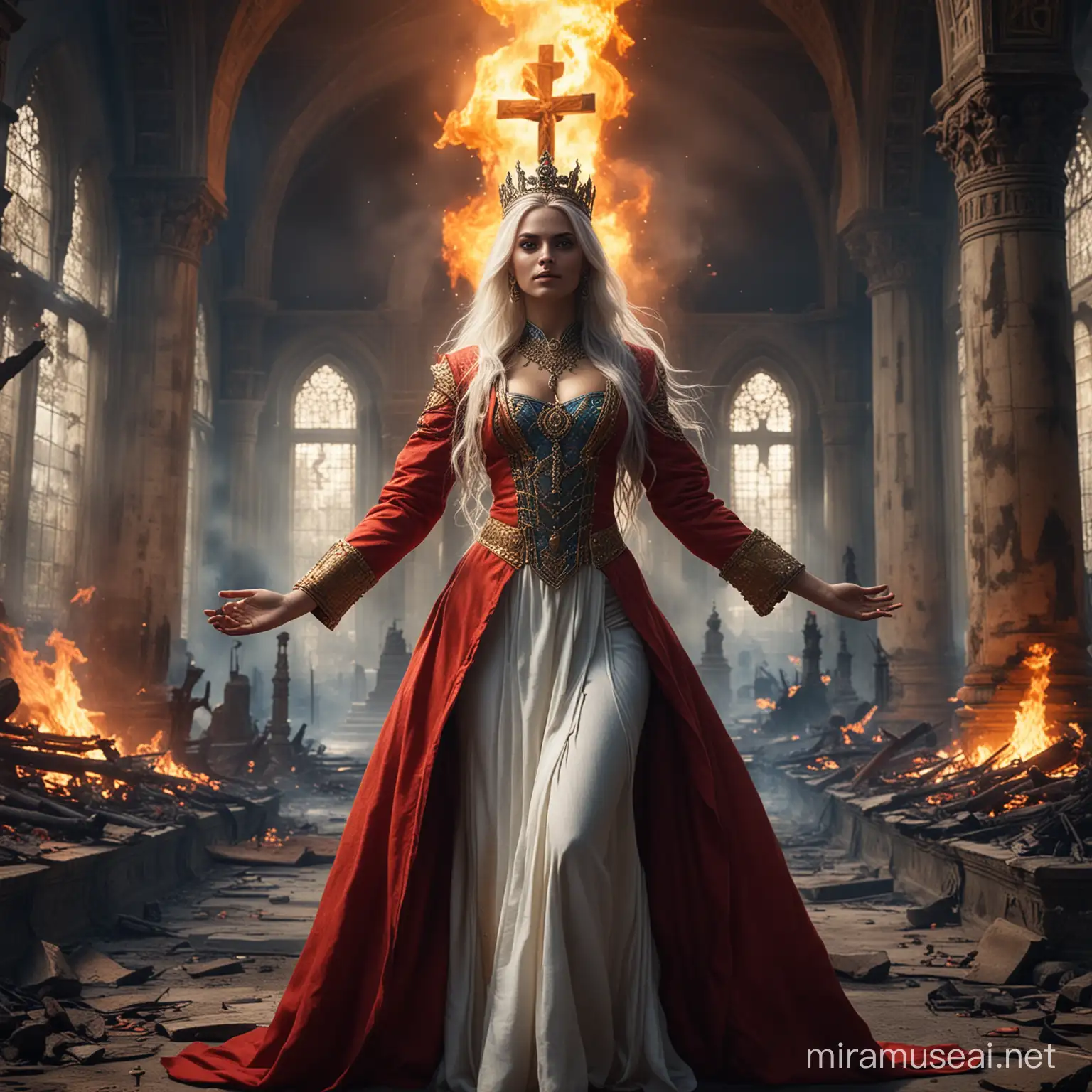 Divine Empress Kayashiel Reigns Amidst Inferno in Ancient Temple