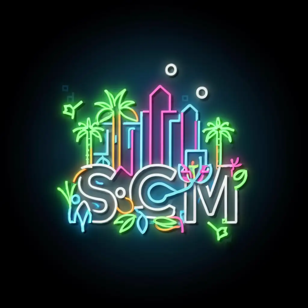 a logo design,with the text "SCM", main symbol:neon jungle theme,Moderate,be used in Entertainment industry,clear background