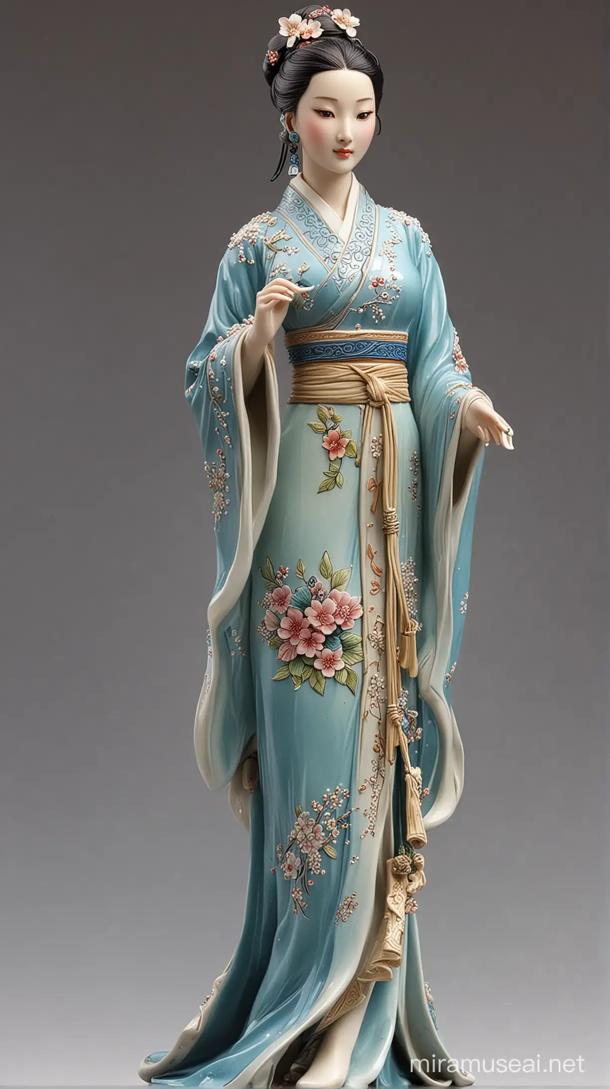 Elegant Chinese Ceramic Beauty Statue in Traditional Dress