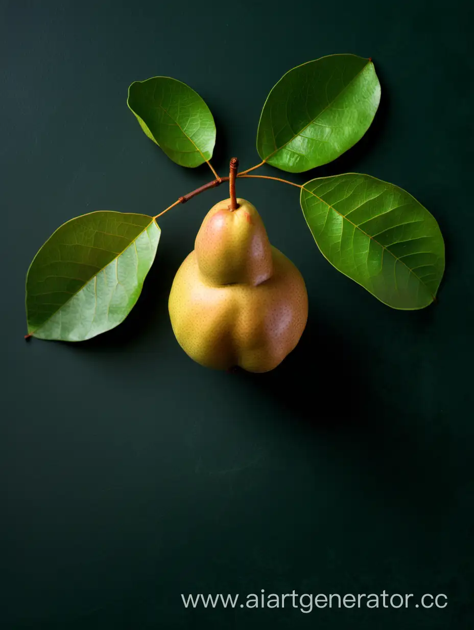 Asian Pear with leaves on dark green background