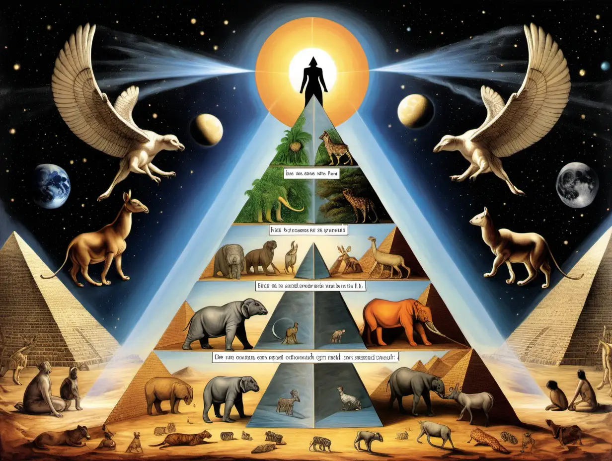 Creation of the World Pyramid Man Day Night Animals and Plants