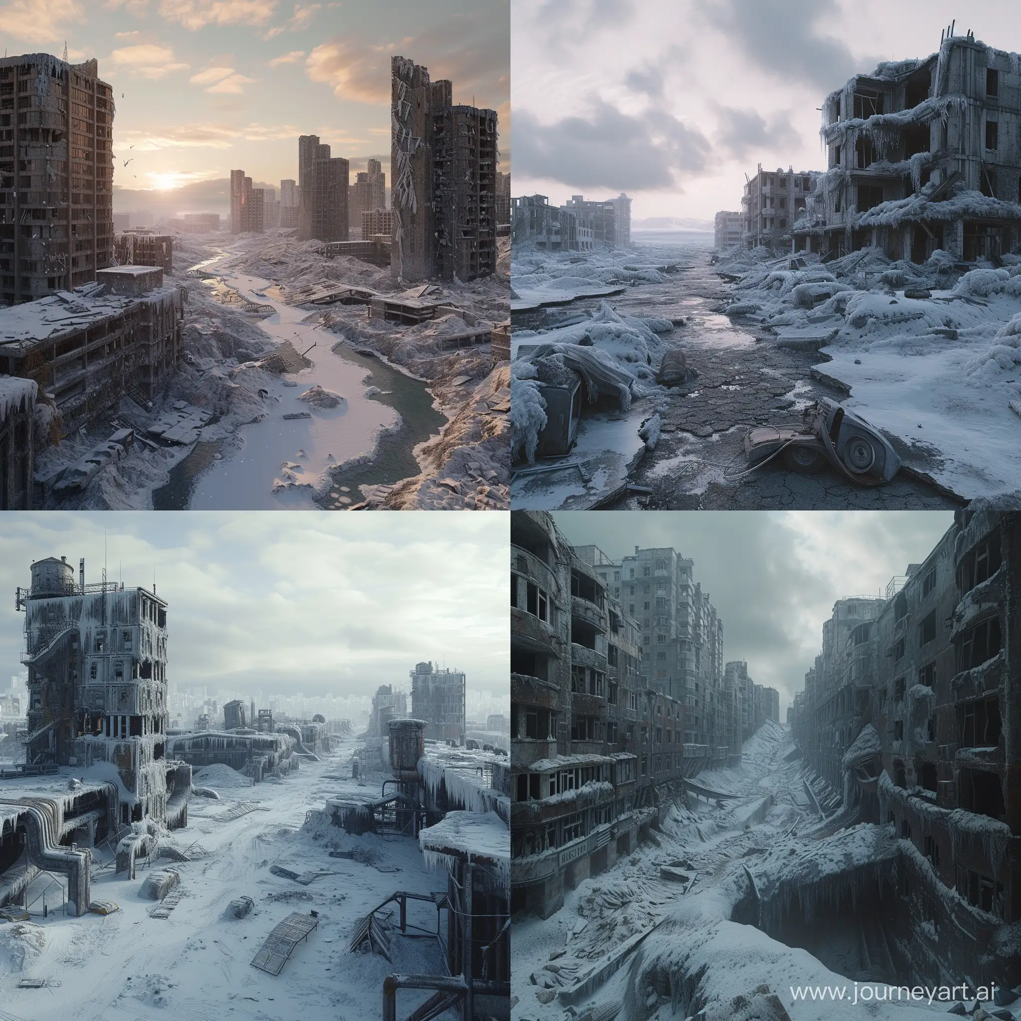 Dying city in permafrost, 8k realistic cinema