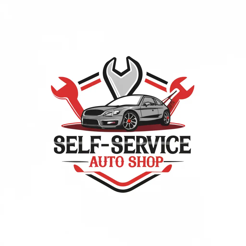 a logo design,with the text "Self Service Auto Shop", main symbol:Please provide an automobile repair service and the slogan for this is DIY Auto Care. Please correct all the spellings, color red.,Moderate,be used in Automotive industry,clear background