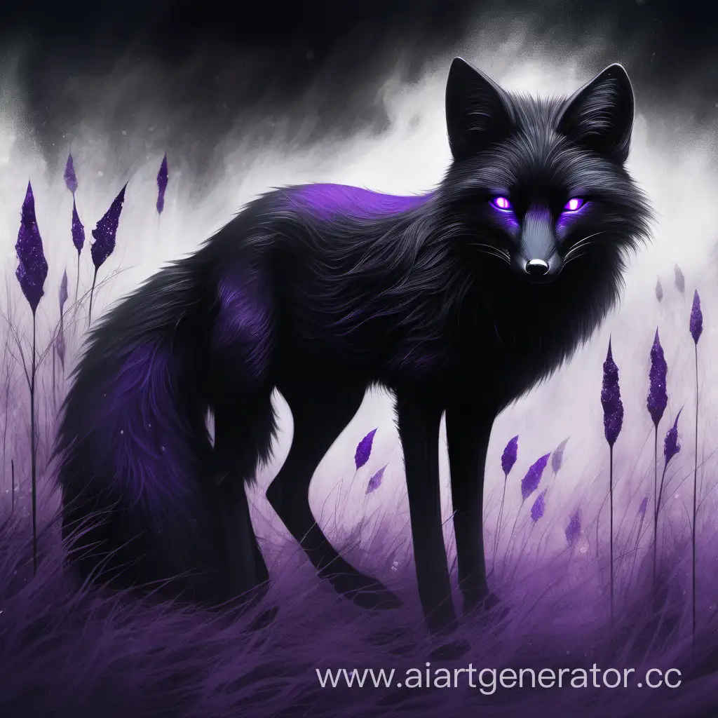 черная лиса с фиолетовыми глазами 
по среди пустоты
