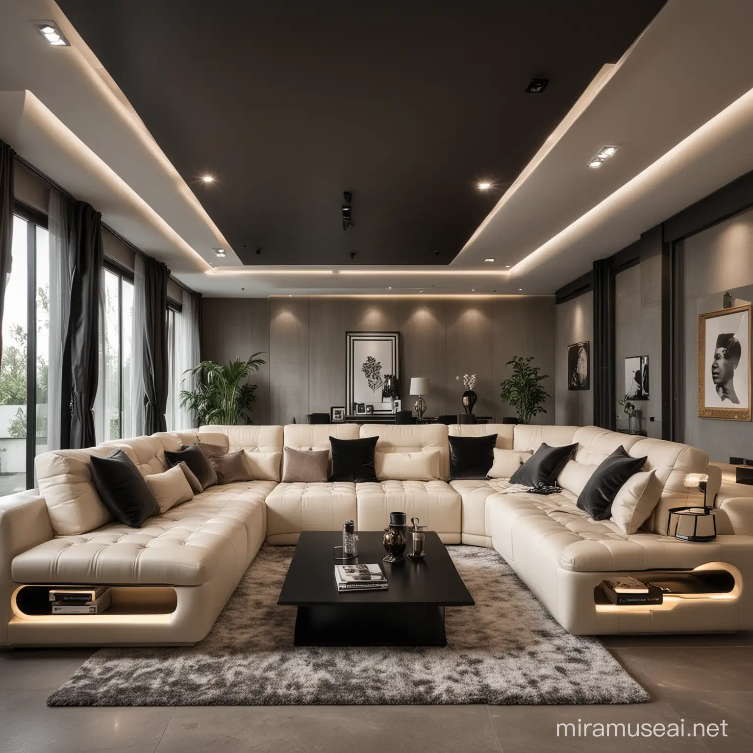 Futuristic Corner Sofa Set in Villa with Advanced Technology