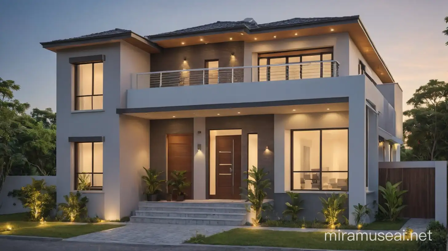 BEST HOUSE TWO FLOOR SMALL MODERN FRONT DESIGN IN BUDGET WITH FLAT ROOF. WITH LIGHTING WOODEN DESIGN BEST.