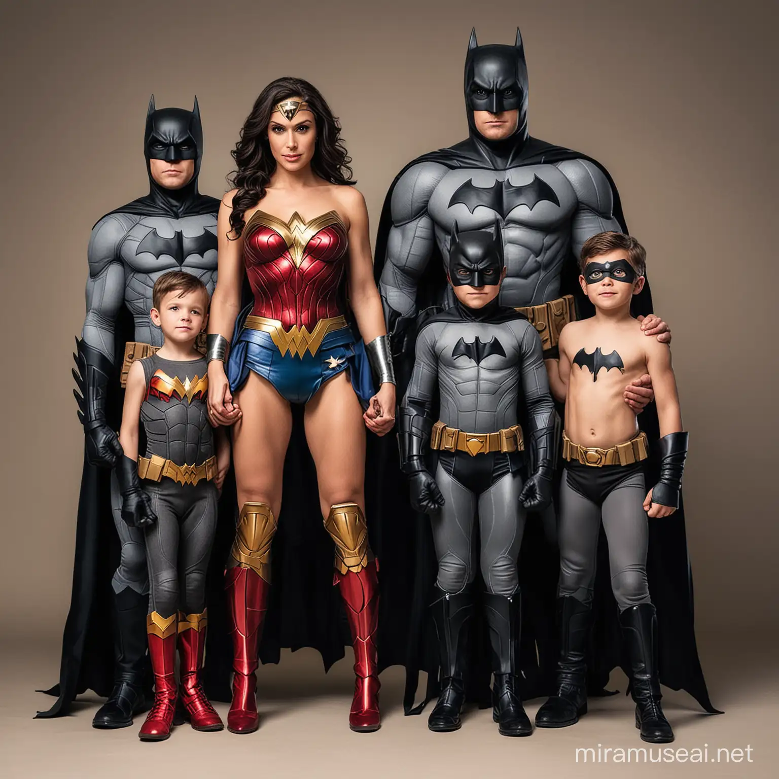 семья супергероев мама чудо женщина папа бэтмен и два сына