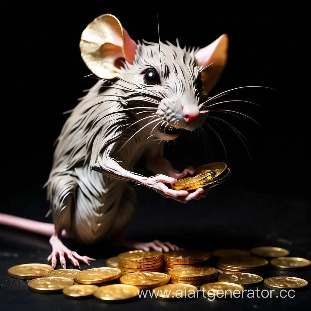 худая грязная крыса считает свои золотые монетки