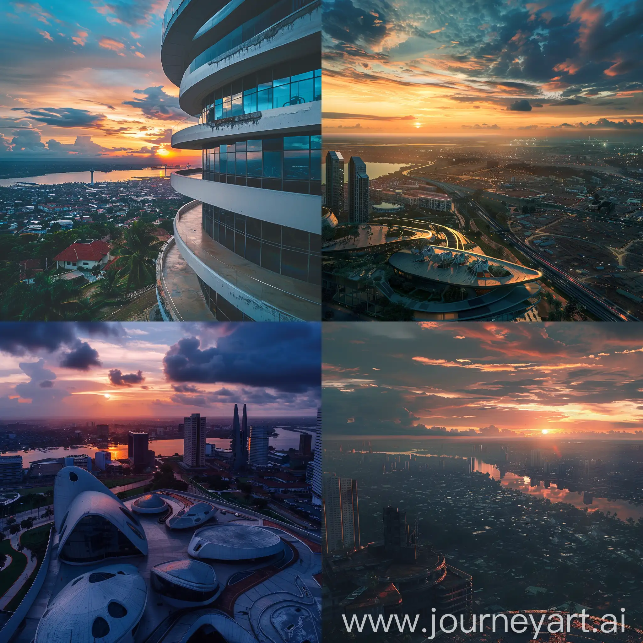 Futuristic-Sunset-Over-Kinshasa-Aerial-View-of-a-Stunning-Urban-Landscape