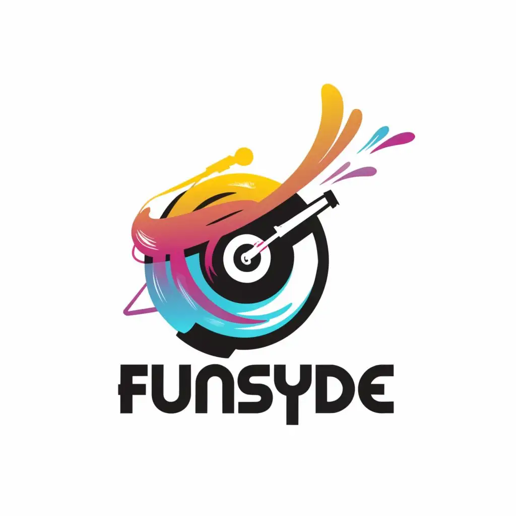 a logo design,with the text "Funsyde", main symbol:dj turntable music dauber,complex,be used in Entertainment industry,clear background