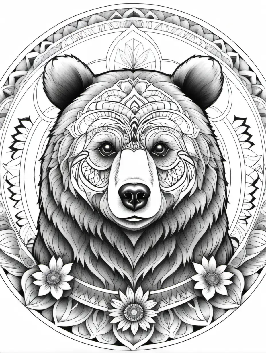Detailed Mandala Bear Coloring Book for Adults