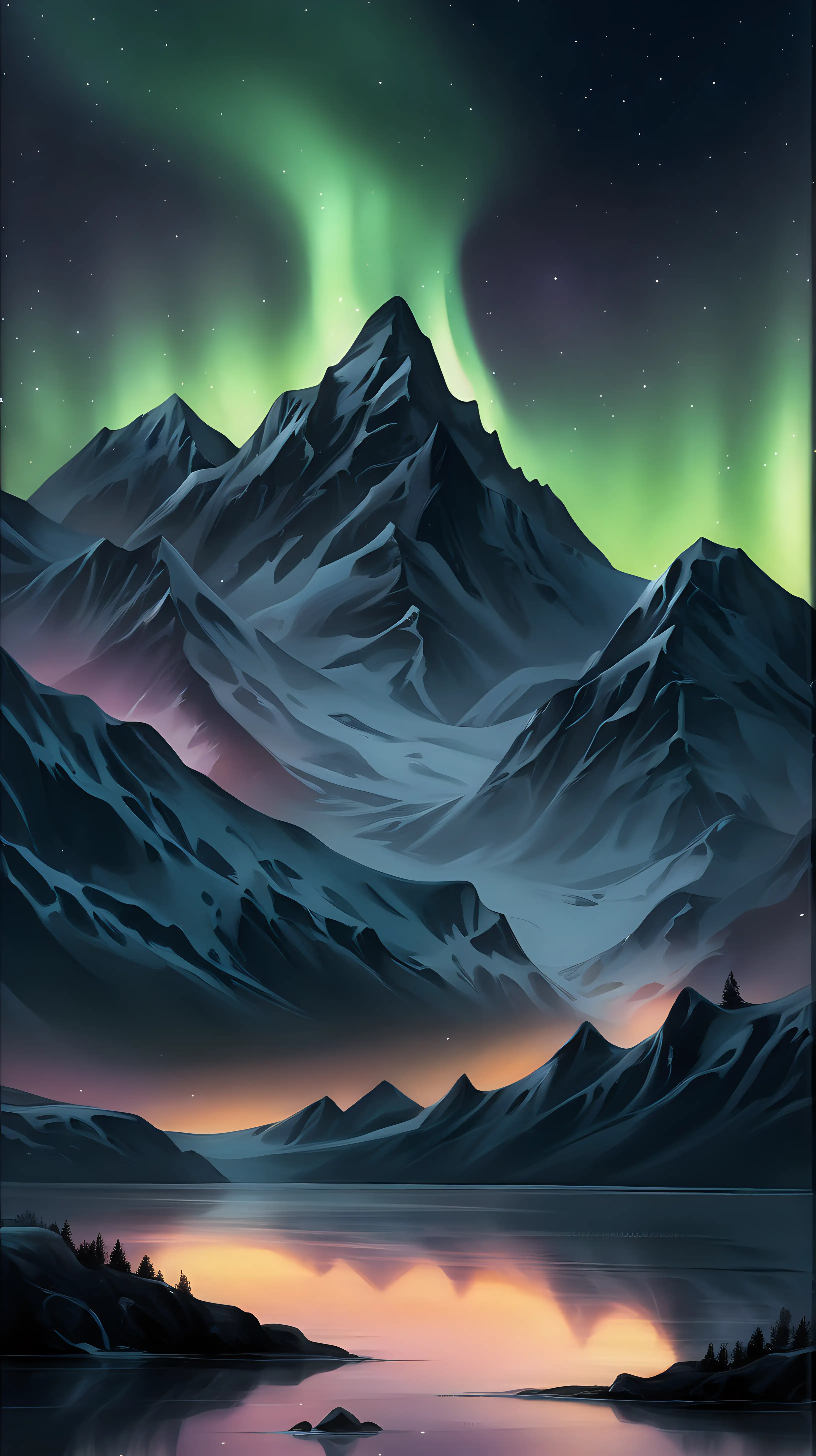 Northern Lights over Majestic Mountain Silhouette