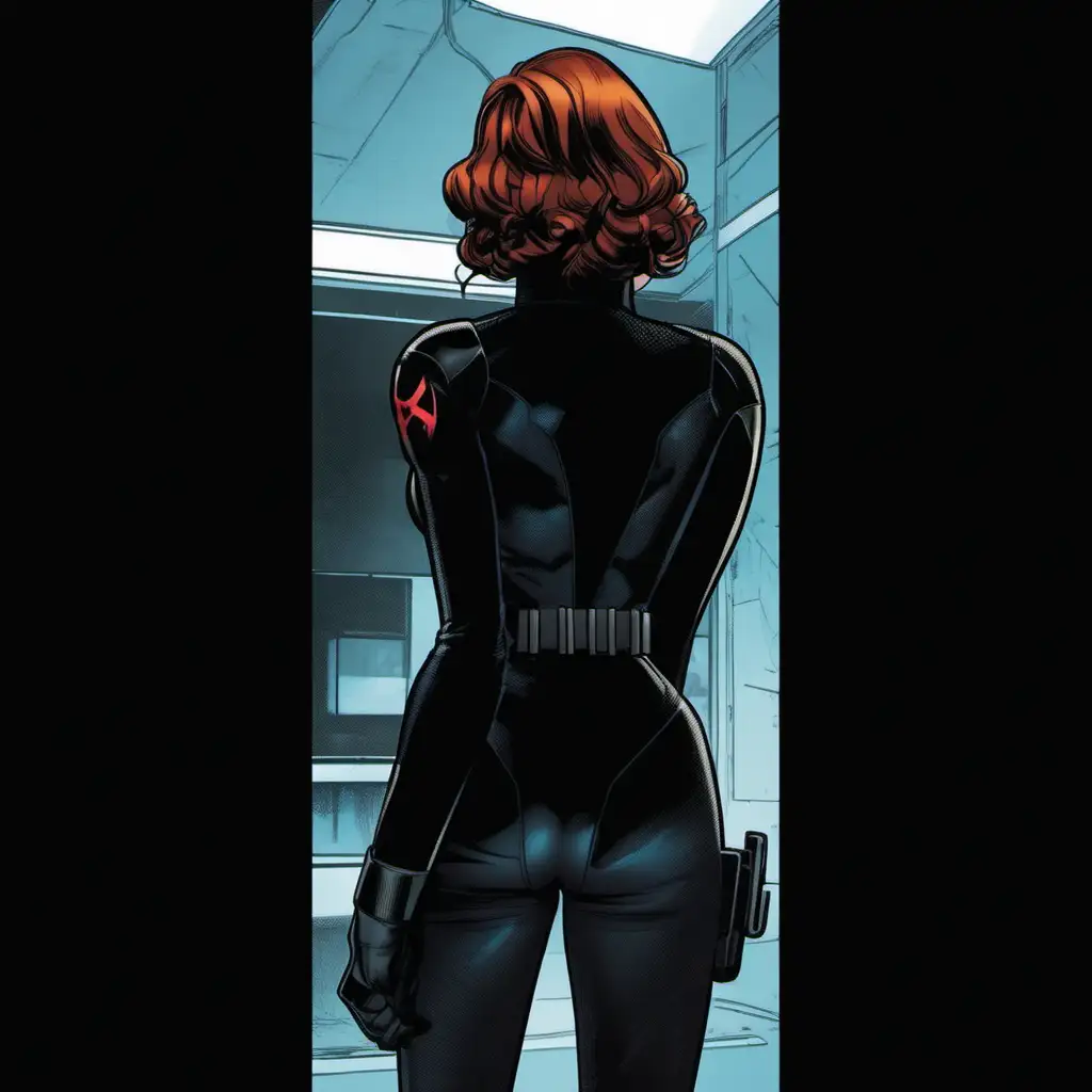 Black widow in marvel comic style from behind 