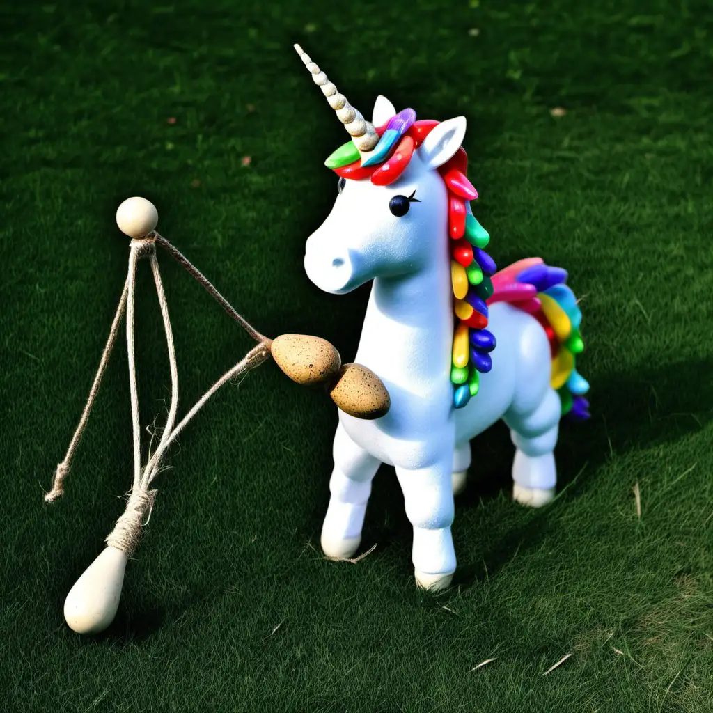 Hunt a unicorn using slingshot and avocado stones.