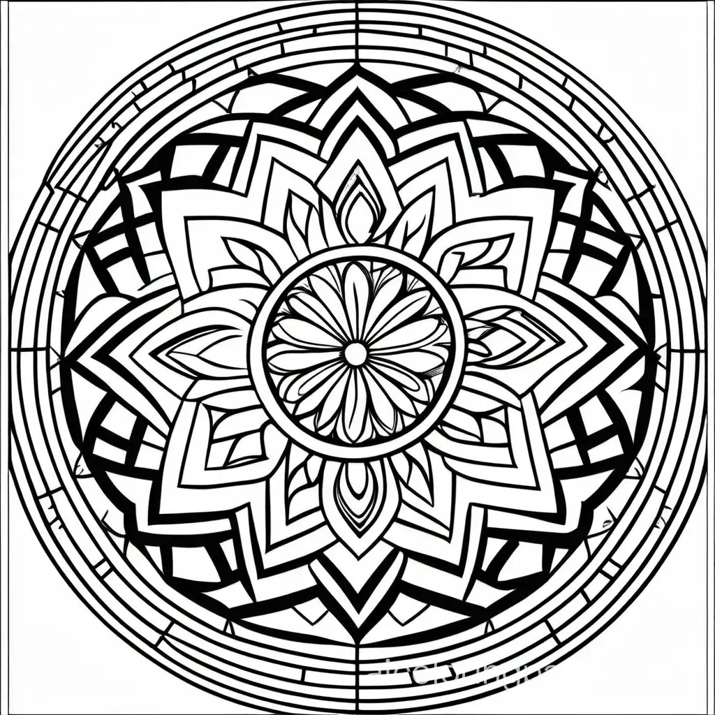 mandala, Coloring Page, black and white, line art, white background, Simplicity, Ample White Space. The background of the coloring page is plain white to make it easy for young children to color within the lines. The outlines of all the subjects are easy to distinguish, making it simple for kids to color without too much difficulty