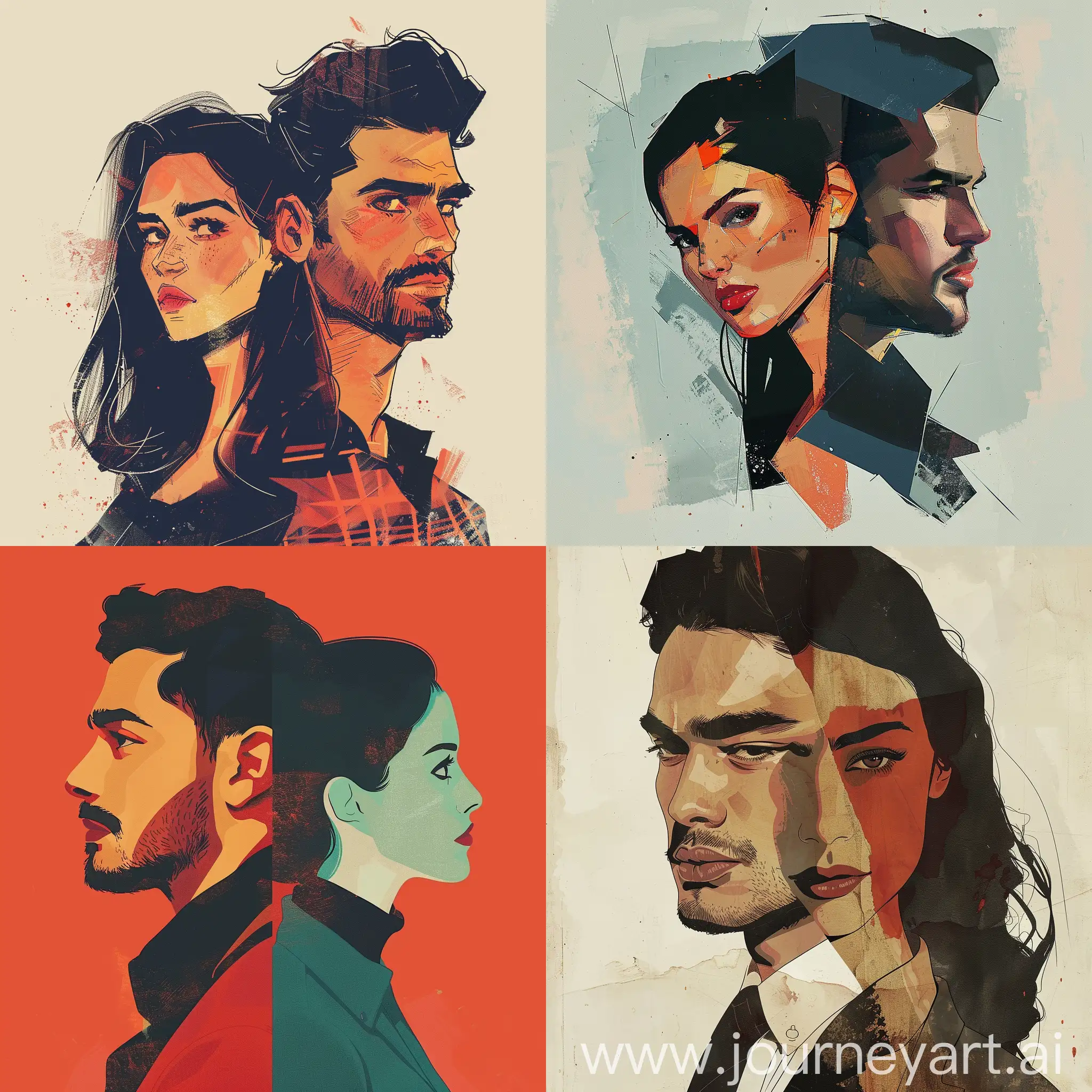 Portrait man an woman illustration by Victor Mosquera 
