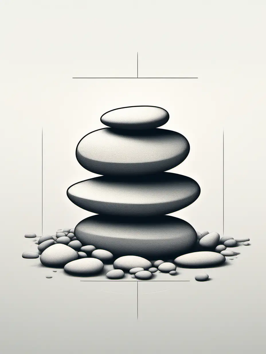 Minimalist line art, zen stones, central focus, surrounded by vast negative space, soft and light colors, elegant, modern, appealing to a younger audience, Instagram post format, embodying tranquility and simplicity --v 6