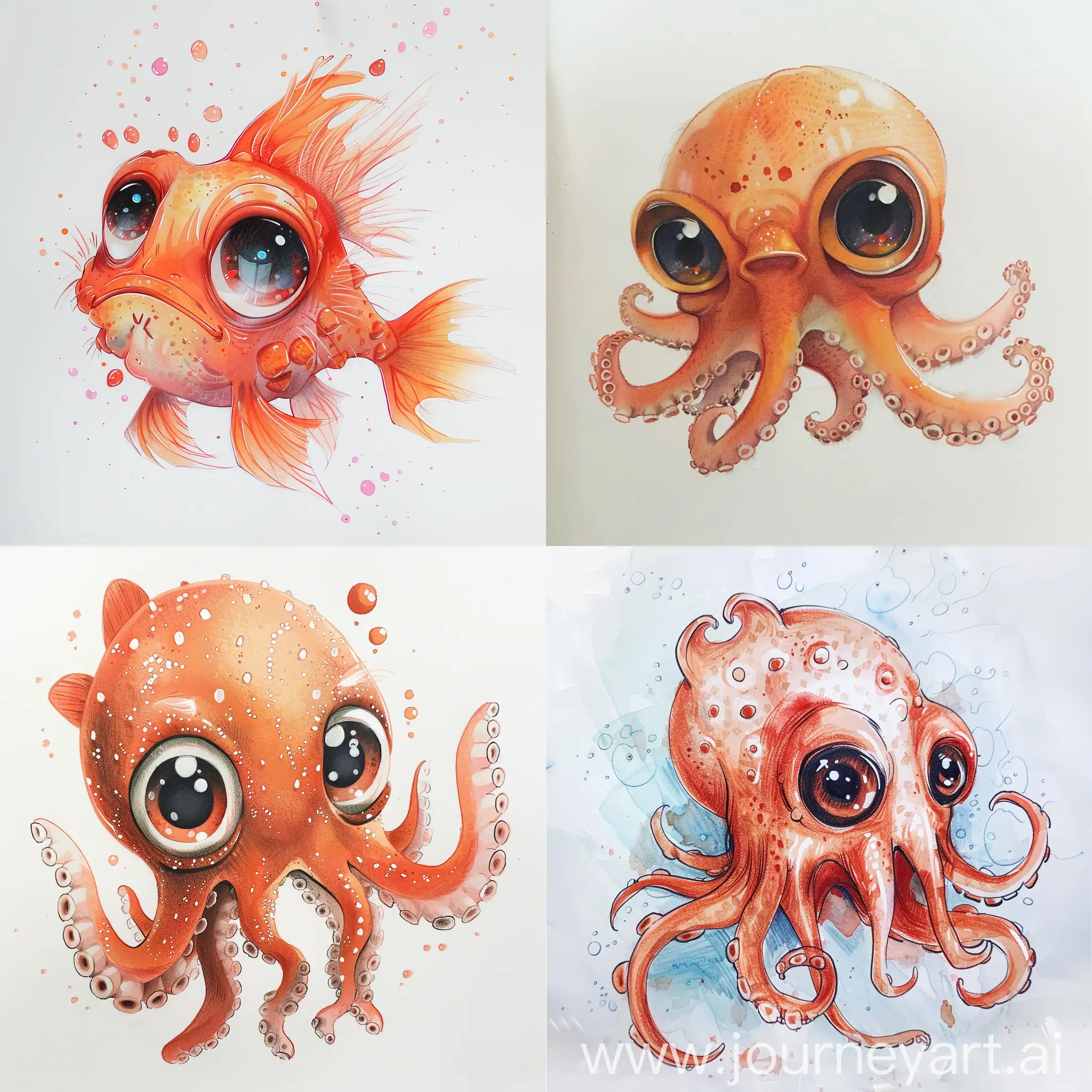clowfish, cute, big eyes, drawing style