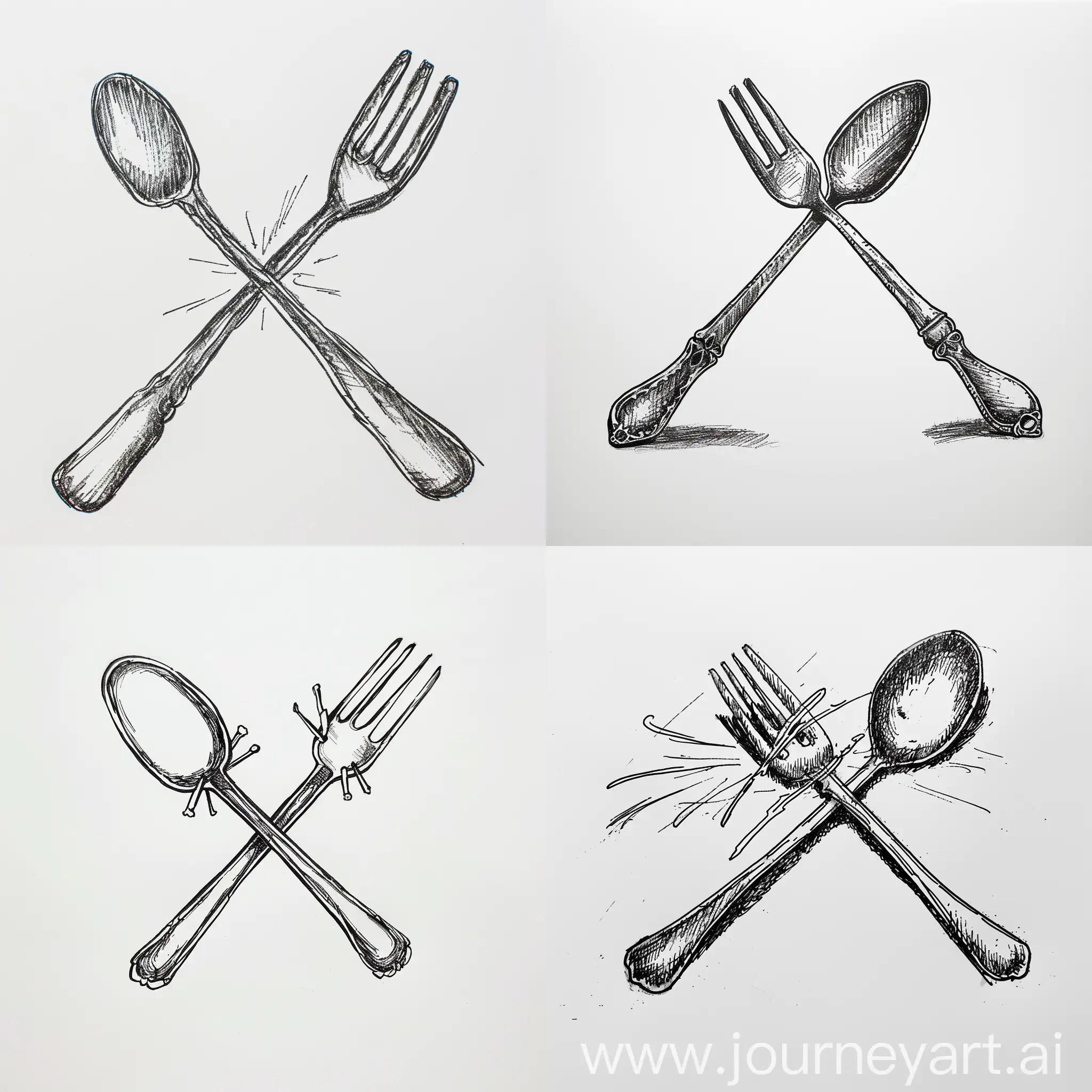 Draw spoon fighting with fork
