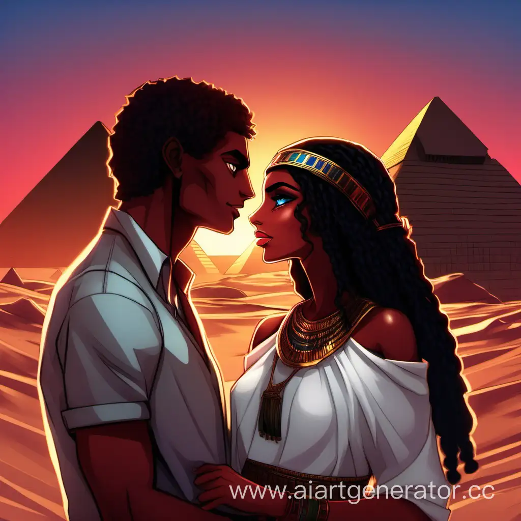 Romantic-Sunset-Stroll-by-the-Pyramids-Young-Couples-Intimate-Moment