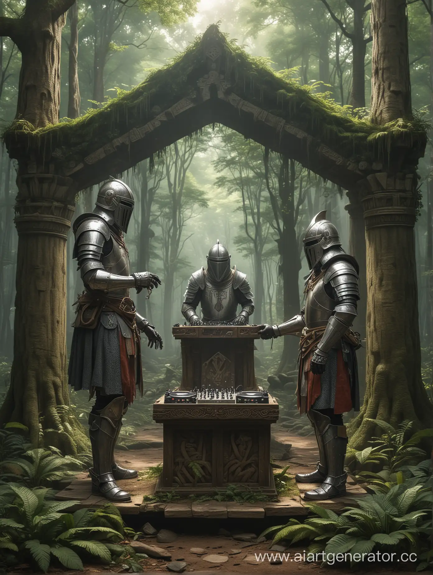 
Two knights in a forest temple, they play a DJ set