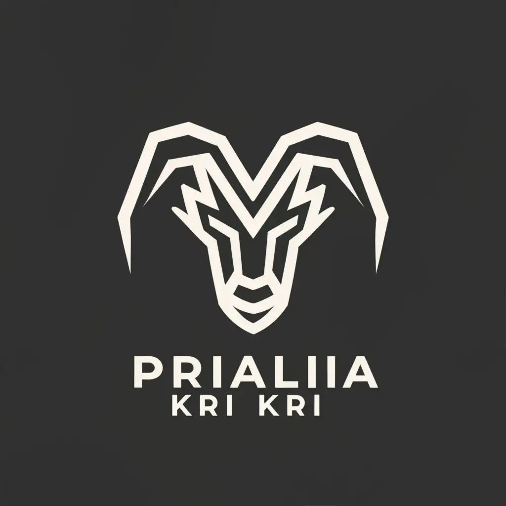 logo, Black and white logo in modern topography of mountian goat head, with the text "_prialia kri kri_", typography, be used in Technology industry