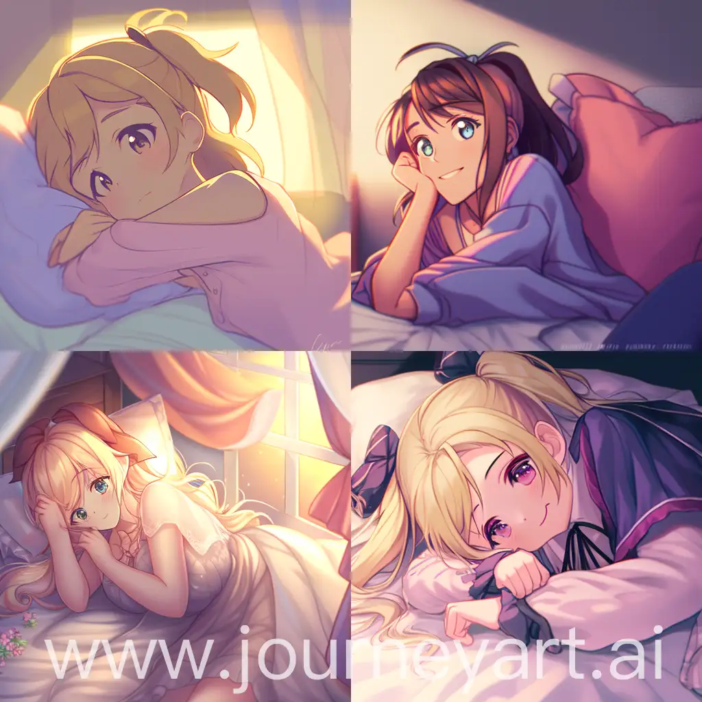 Relaxed-Girl-Enjoying-Leisure-Time-on-Bed-with-Soft-Blankets-and-Pillows