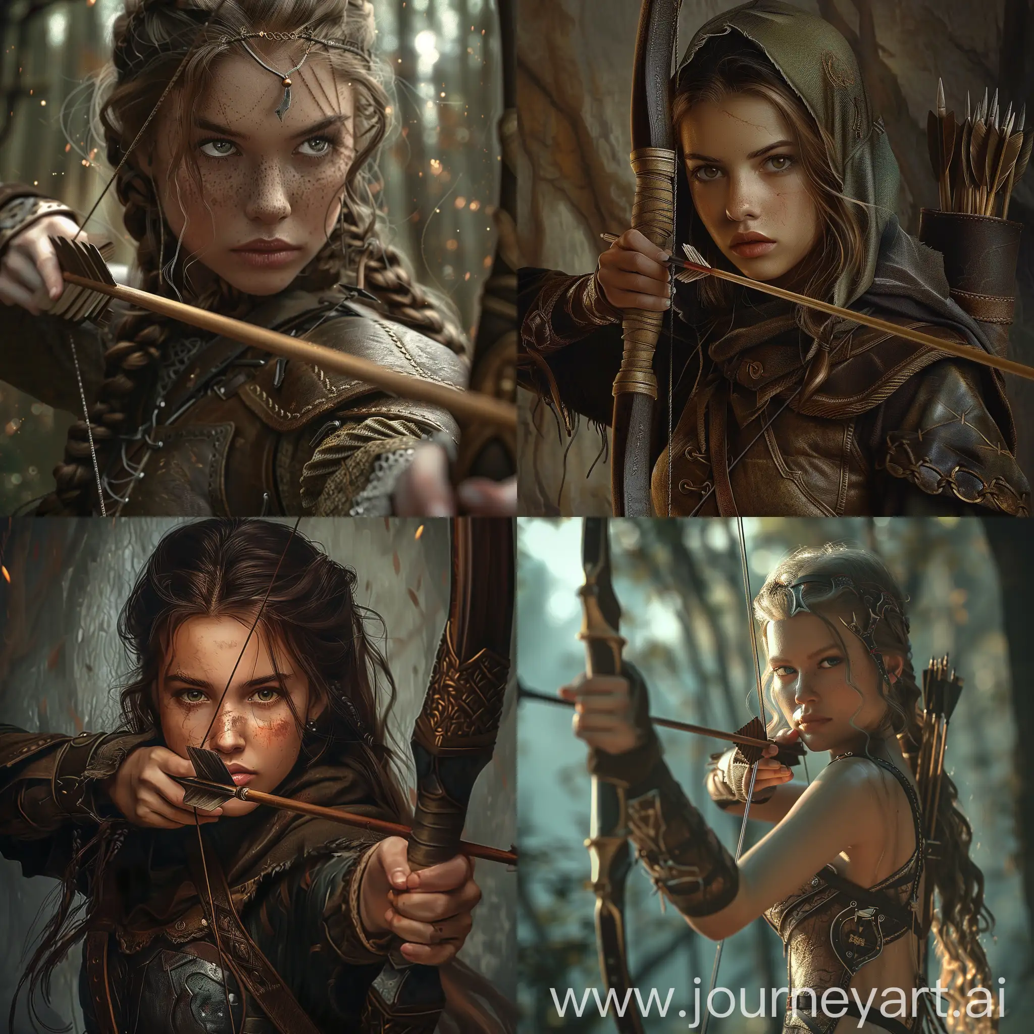 warrior girl, realistic ,archer ,Medieval