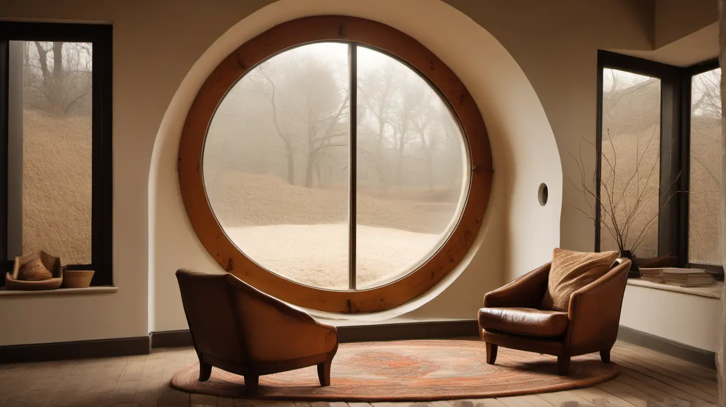 Cozy Reading Nook with Oakframed Window Leather Armchairs and Warm Lighting