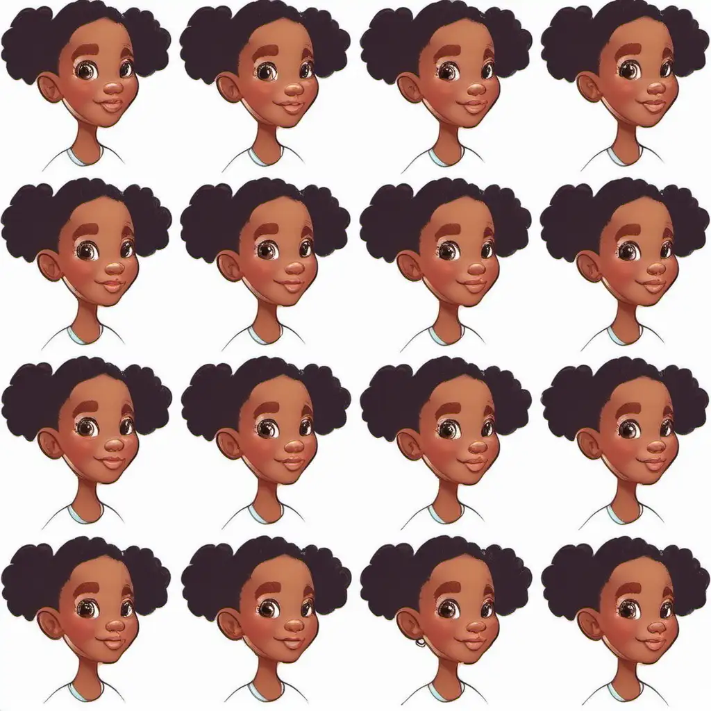 african american little with pigtail afropuffs character for a childrens book