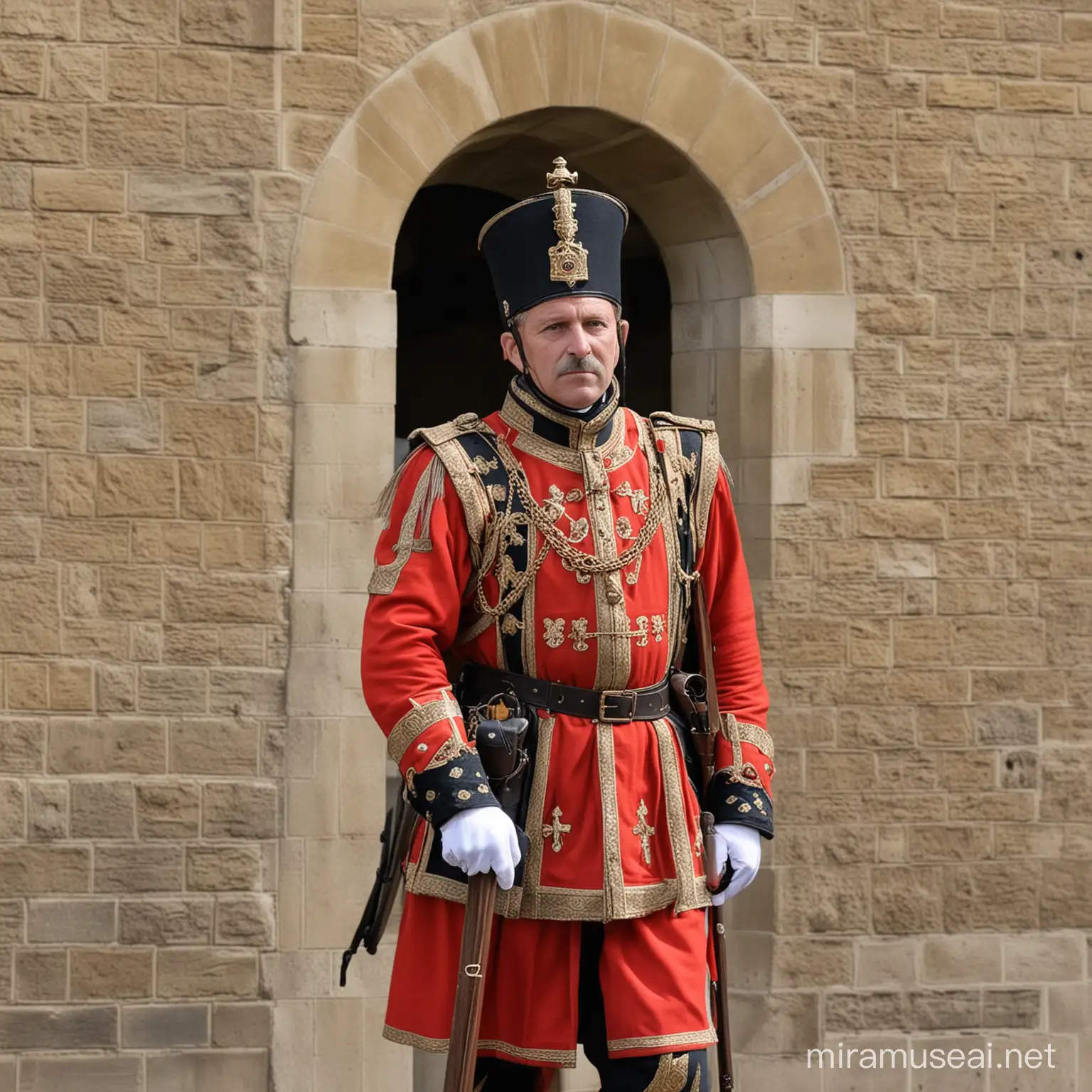 Tudor Era Guard Standing Vigil at the Tower of London