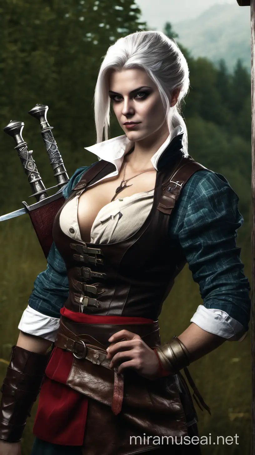 Sexy Witcher Characters Philippa Eilhart and Ciri in Hunting Lodge with Kilt