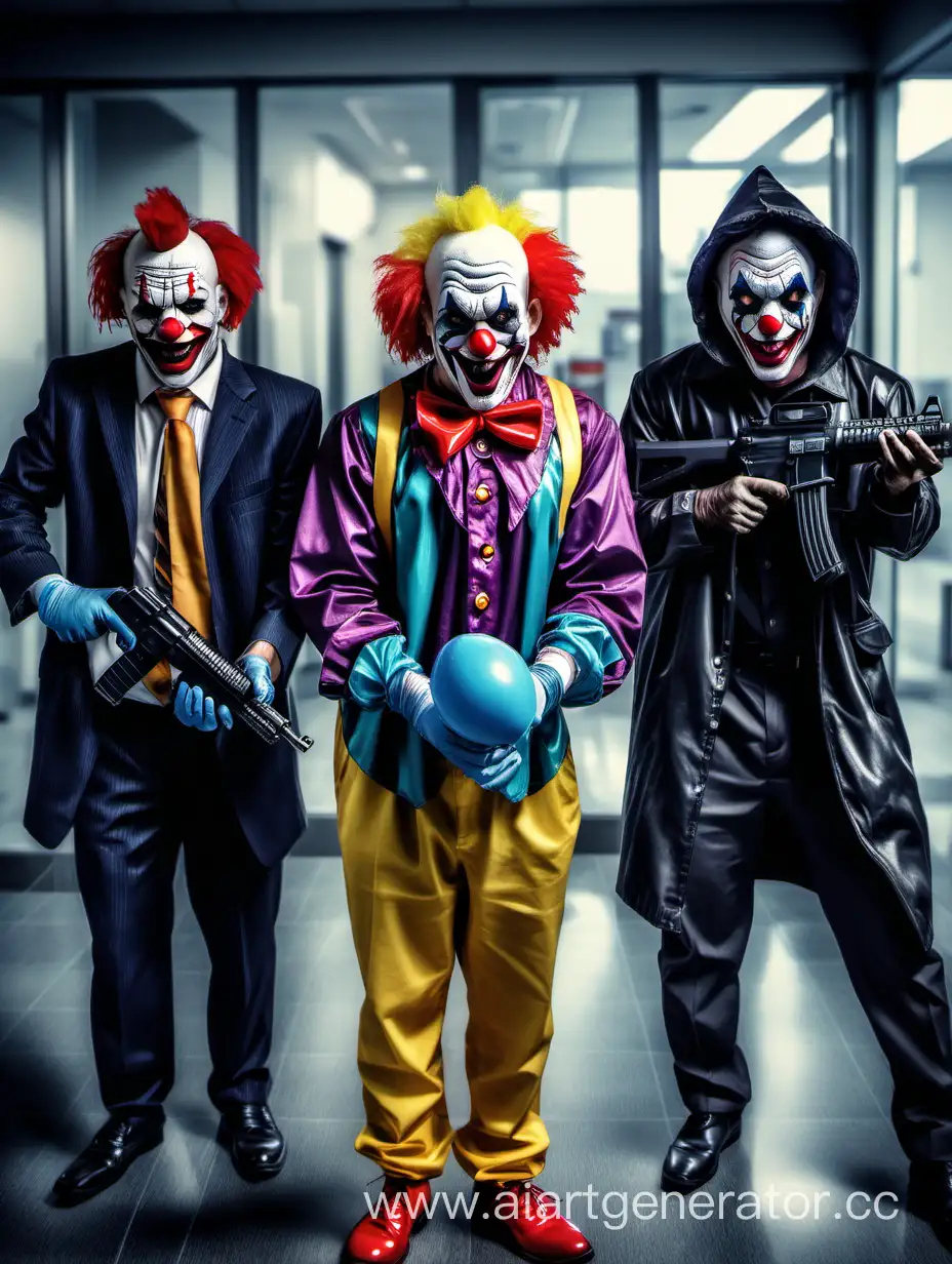 Clown-Robbers-Conducting-Bank-Heist-with-Weapons