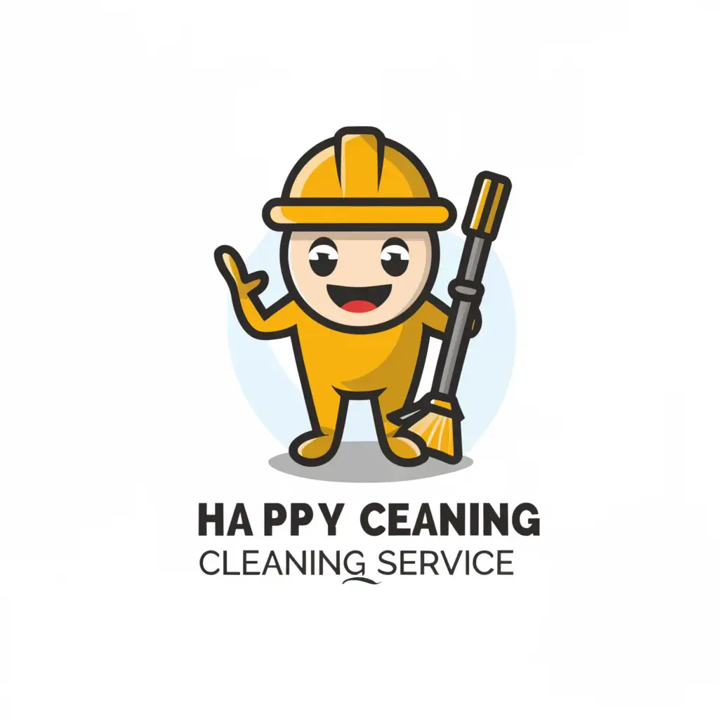 a logo design,with the text "Happy Cleaning Service", main symbol:Smiley Emoji with sweeper,Minimalistic,be used in Construction industry,clear background