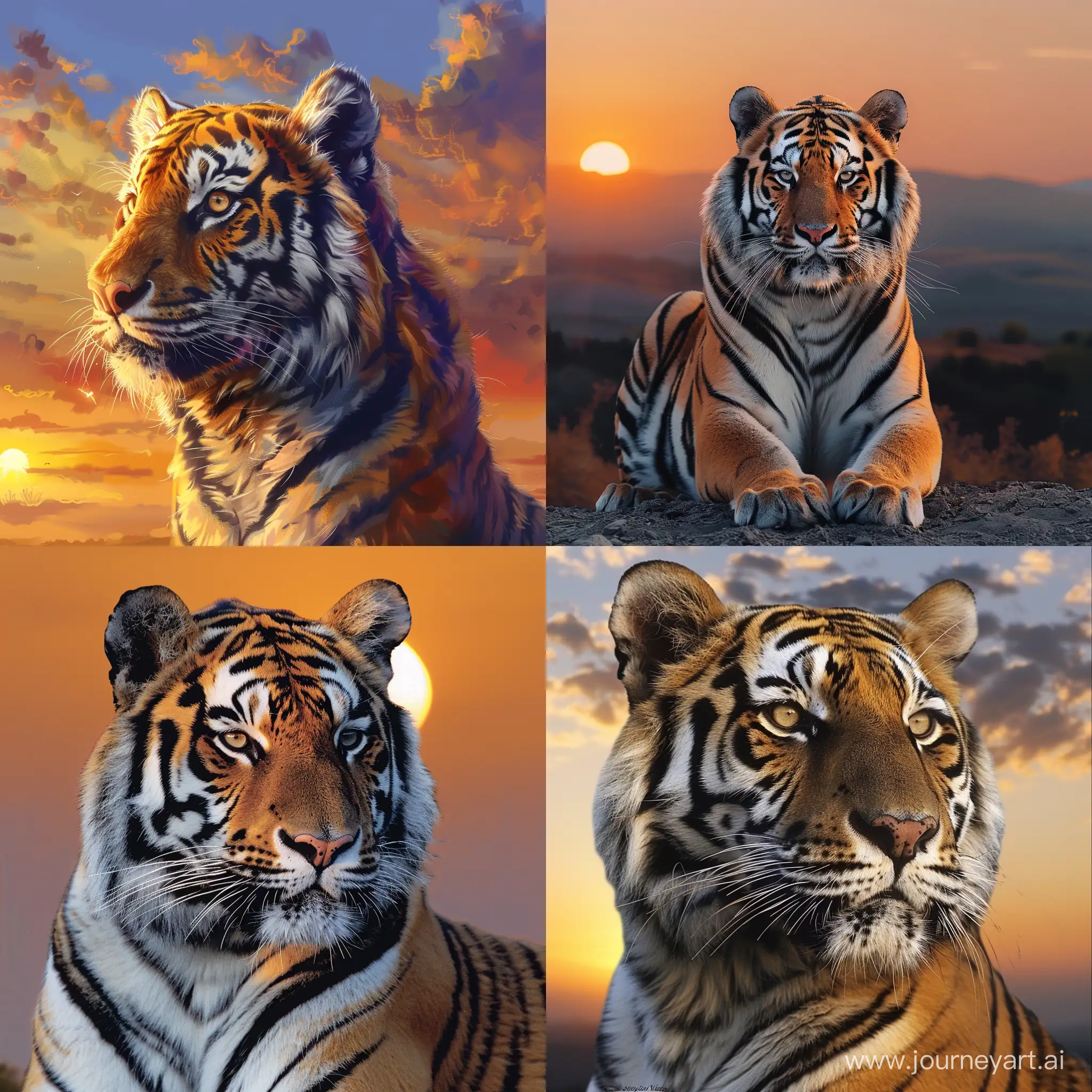 SIBERIAN TIGER IN SN0W WITH SUNSET BACKGROUND