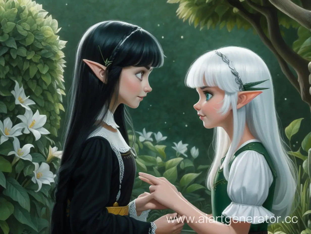 Encounter-in-the-Enchanted-Garden-WhiteHaired-Elf-and-DarkHaired-Girl