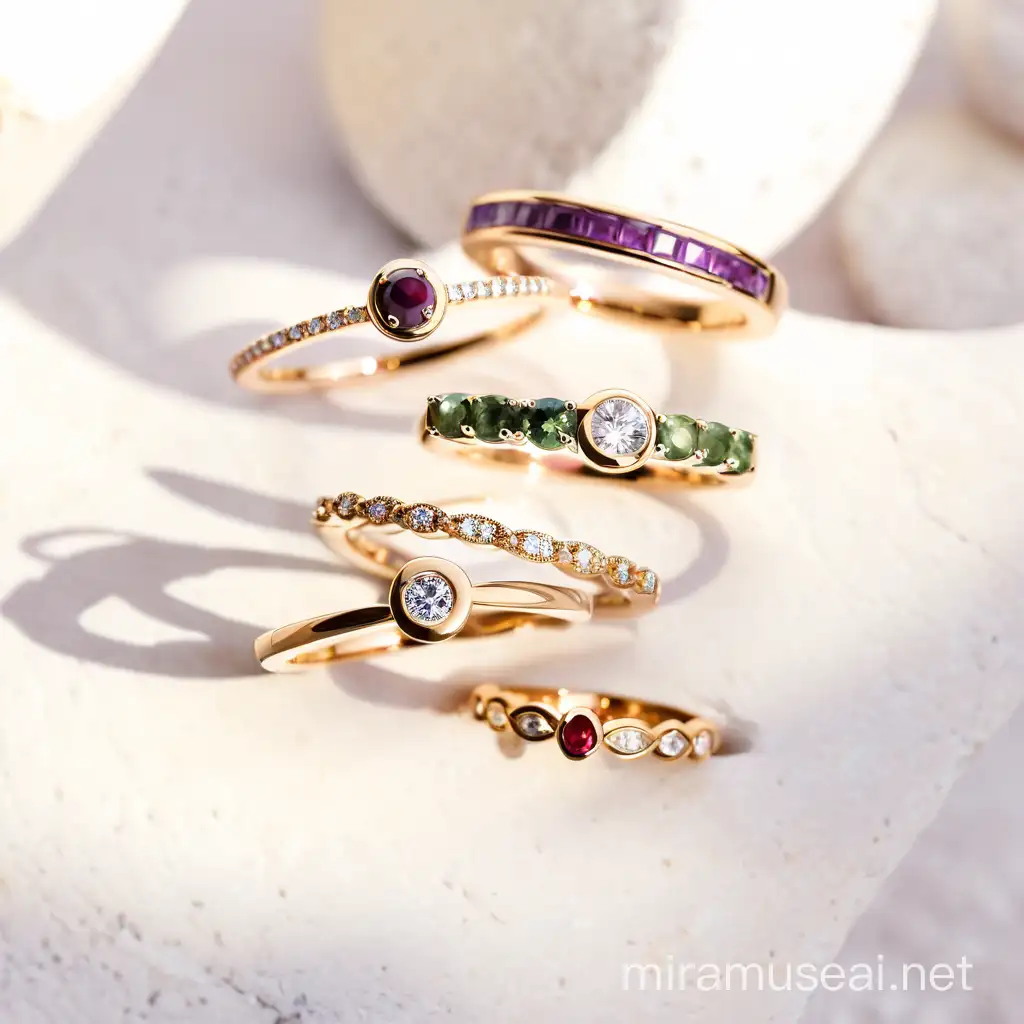 Elegant Gemstone Rings on Subtle Stone Background