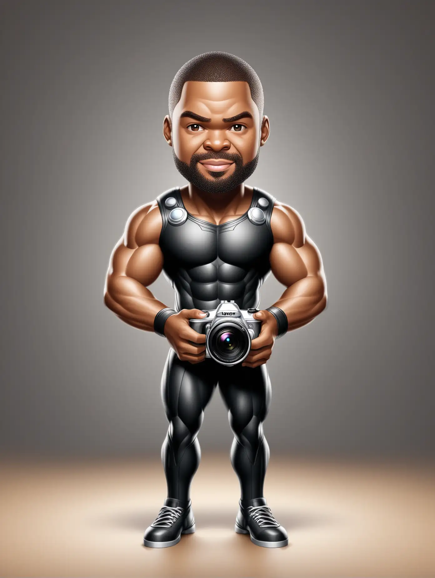 create a 3d caricature image black man photography without hiar Head which is Thor's photos from his camera