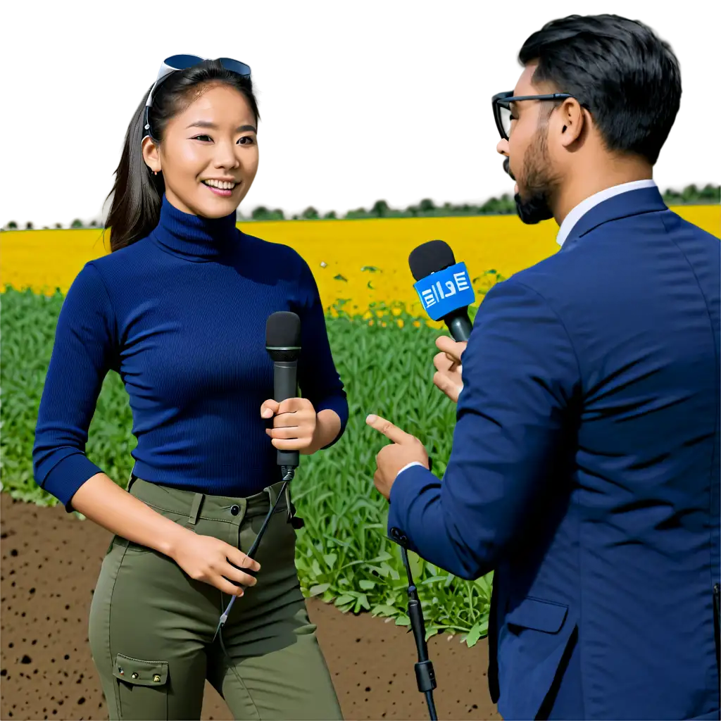 A radio journalist doing an interview in the field