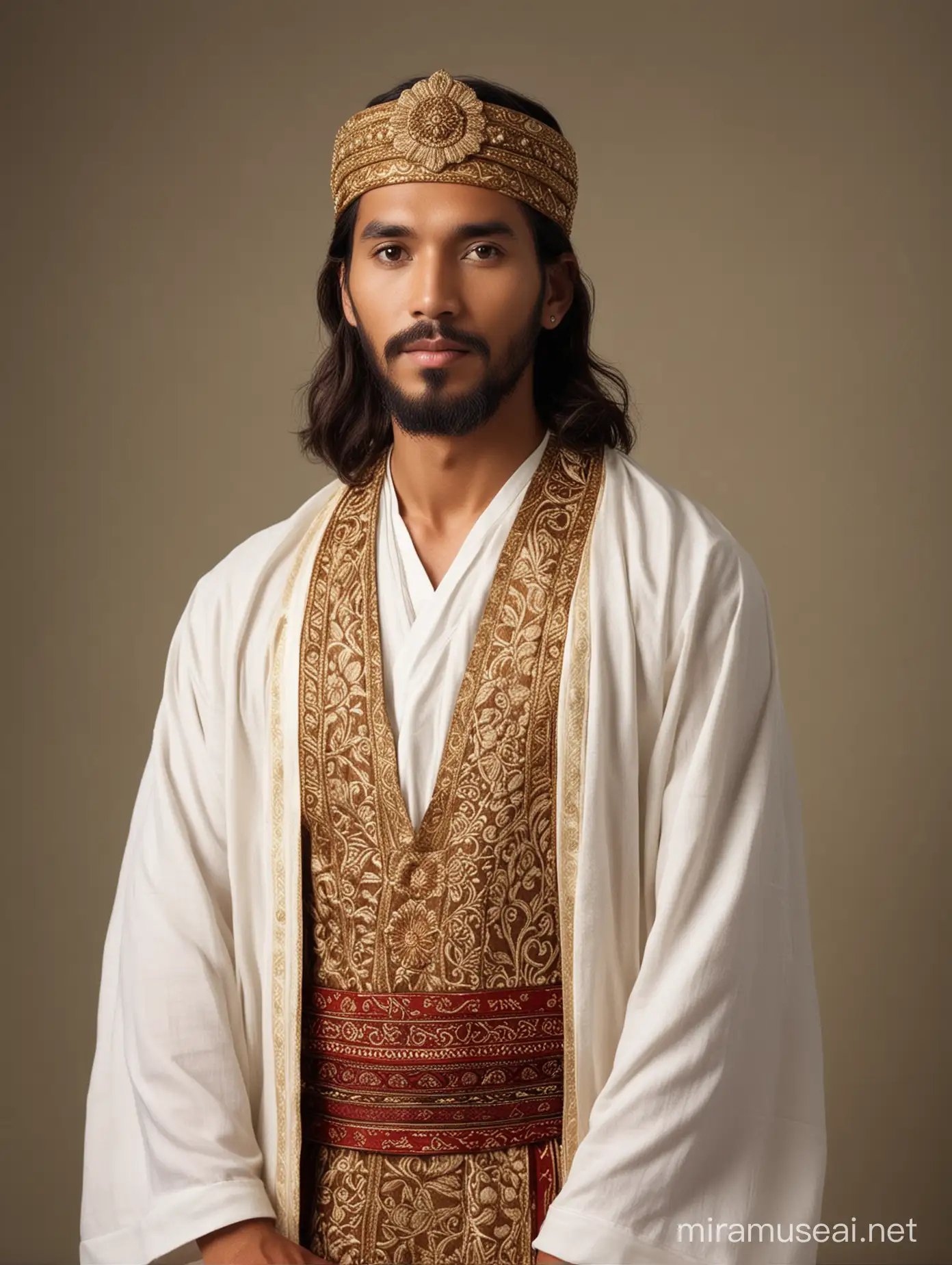 Jesus wearing traditional javanesse costume