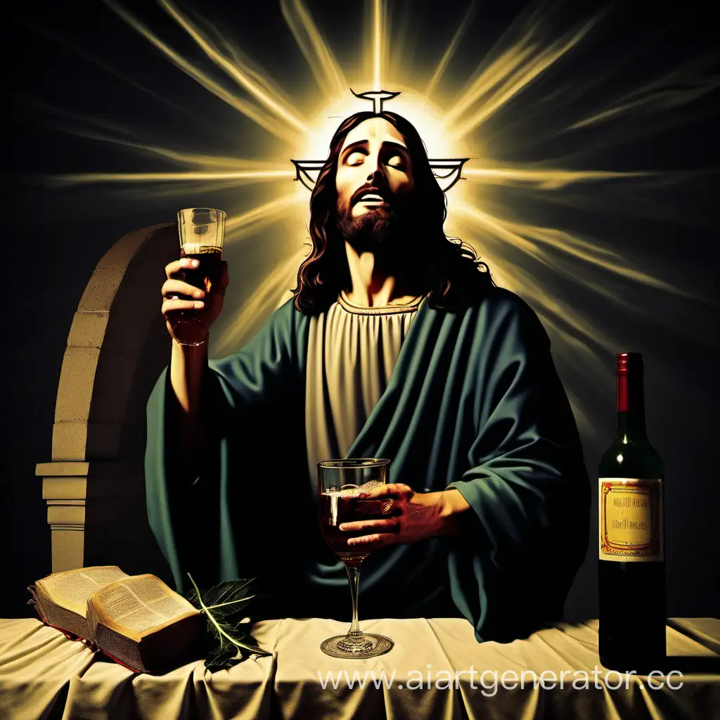 пьяный Иисус Христос в тёмной мантии
