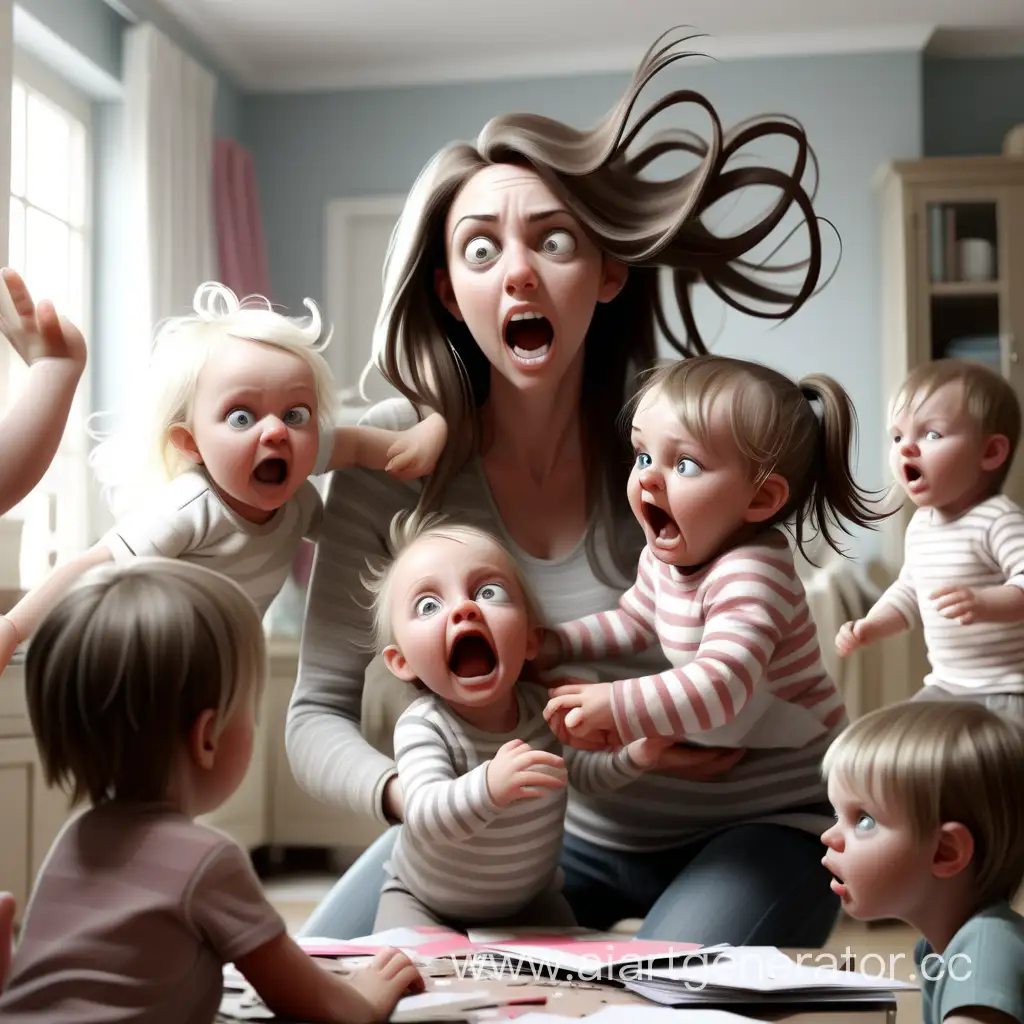Busy-Young-Mom-Managing-Chaotic-Family-Scene