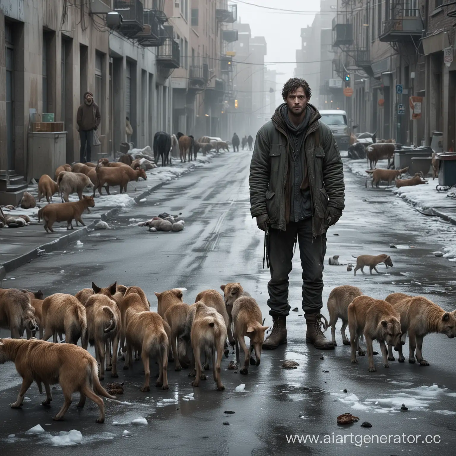 Urban-Hero-Feeding-Homeless-Animals-on-City-Street