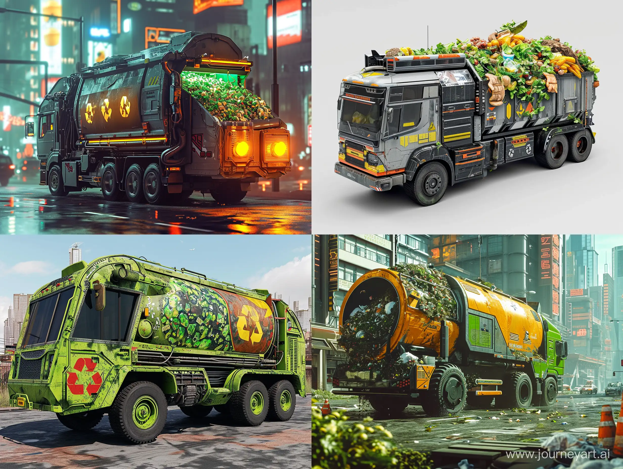 Cyber punk city food waste recycling truck