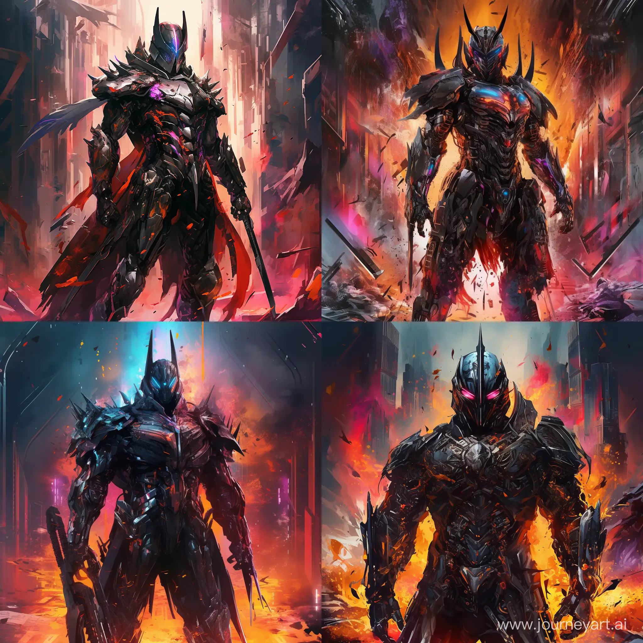 Cyberpunk-Black-Knight-in-Vibrant-Armor-Stands-Tall