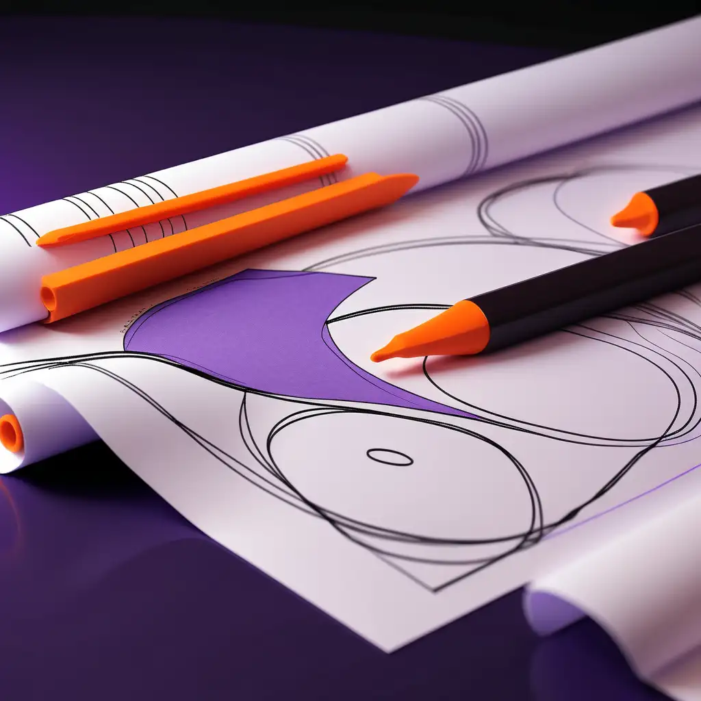 artistic graphic of showing a rough sketch to a client 
purple orange and black background
